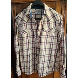 Cody‎ James Mens Plaid Western Button Down Shirt XL Brown Tan Cotton Long Sleeve